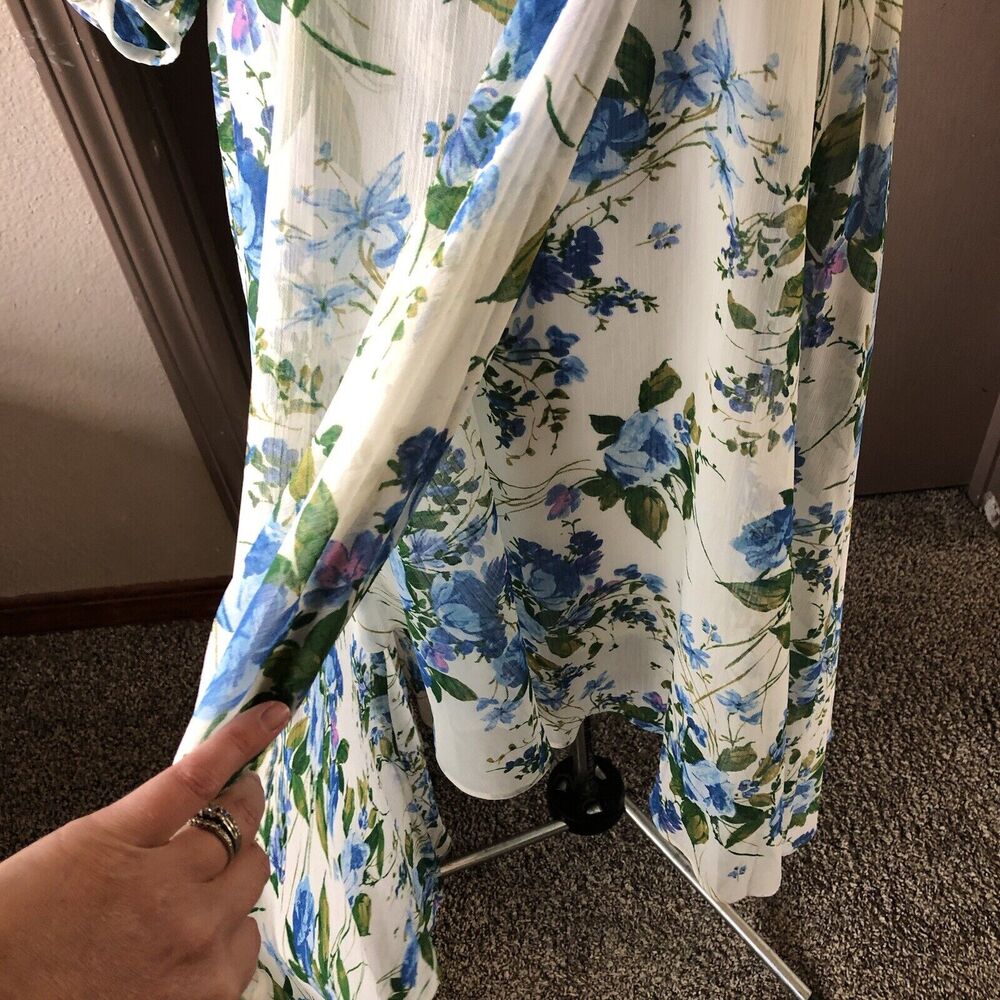 Floral Blue & Green Surplice Midi Dress - Picture 5 of 10